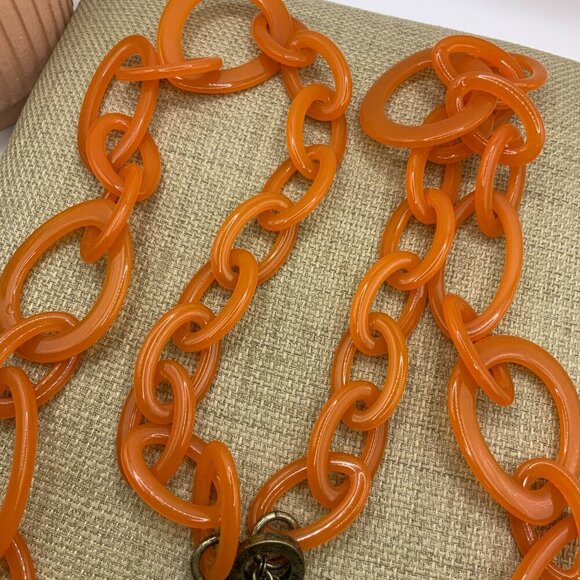 Talbots Orange Coral Color Acrylic Chunky Chain Link Necklace - Picture 4 of 7